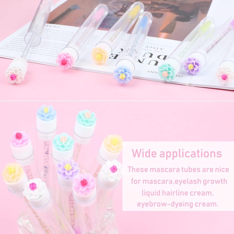 SenRocc 20 pcs Mascara Wands Tube Set Reusable Lash Spoolies Flower Tube Eyelash Brush Tubes Spoolies Lash Extension Brushes Applicators Makeup Tools (cherry blossom-MlX) - Image 4
